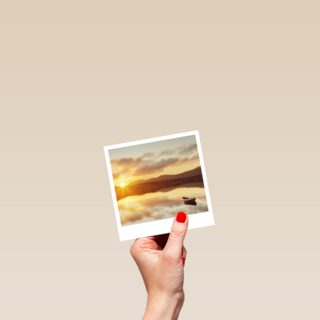 Blanco kaart Reizen Meer met bootje Polaroid