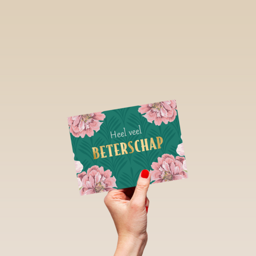 beterschap kaart groen met bloemen