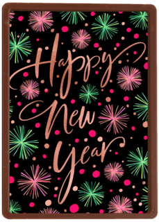 nieuwjaarskaart klassiek getekend vuurwerk happy new year