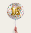 Ballon 16 jaar Confetti Goud 
