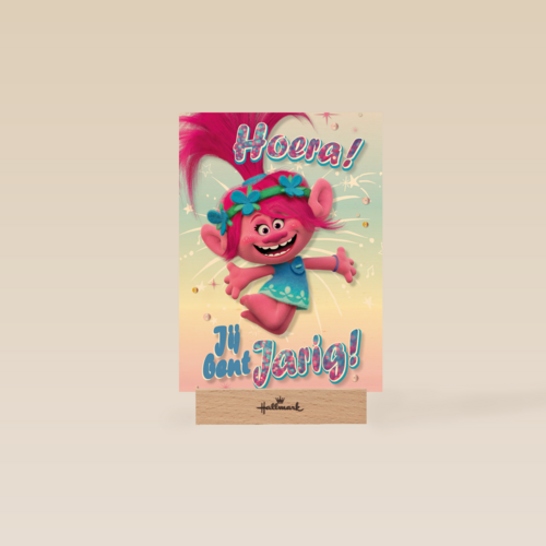 verjaardag kaart trolls hoera jij bent jarig poppy