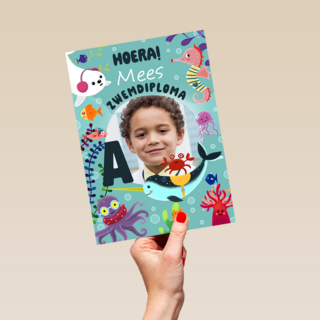 Zwemdiploma kaart met foto en naam