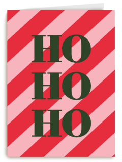 kerstkaart hohoho op rood roze achtergrond