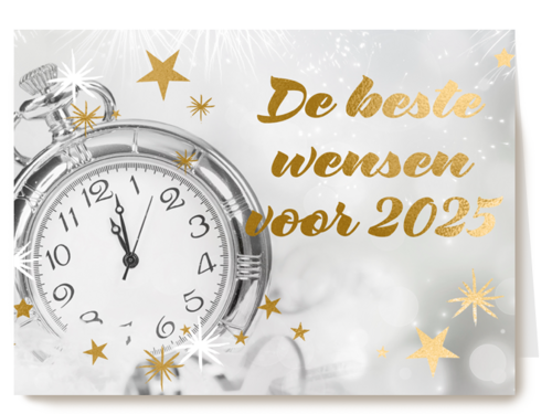 nieuwjaarskaart met klok en de beste wensen