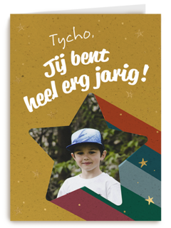 Verjaardagskaart kind heel erg jarig ster