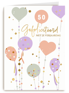Verjaardagskaart ballonnen en hartjes leeftijd