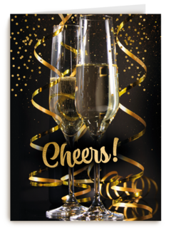 cheers with a glass champagne and confetti