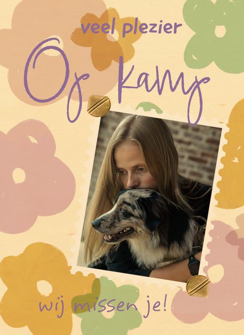 Houten Kaart Op Kamp | Houten Kaart Hallmark | Op Kamp | Veel Plezier Op Kamp Fotokaart Bloemen