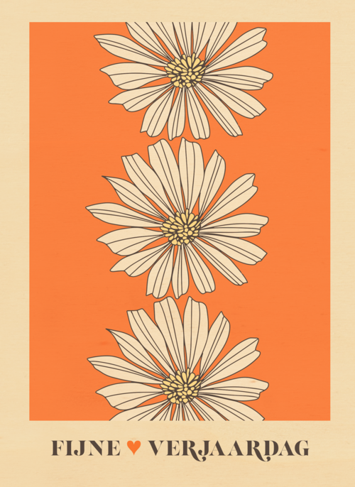 Verjaardagskaart oranje met bloemen