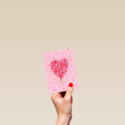Liefde kaart bloemenhart boeket