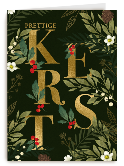 Kerstkaart klassiek gouden letters