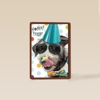 hoera feest hond met zonnebril