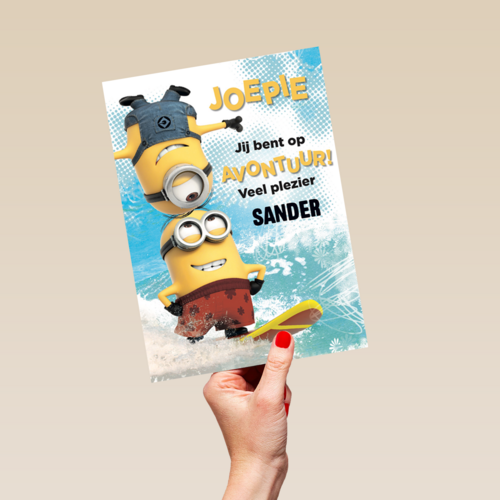 op kamp kaart met coole minions