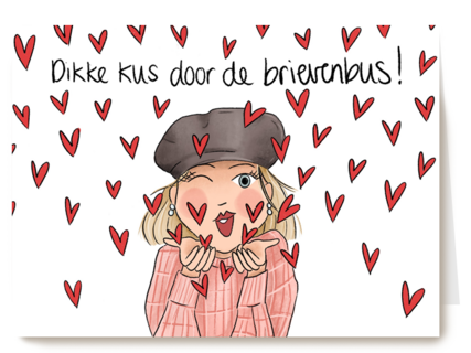 vriendschap kaart dikke kus door de brievenbus matia studio