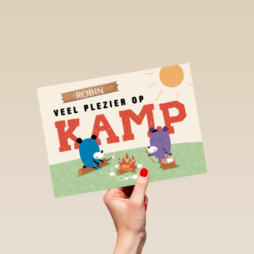op kamp kaart om je veel plezier te wensen op kamp