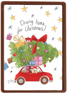 Kerstkaart matia studio kerstboom op auto