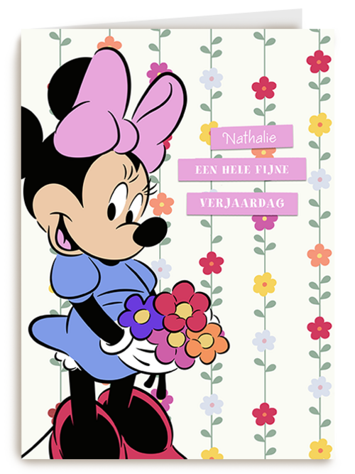 Kaart | Verjaardag | Minnie Mouse Hele Fijne Verjaardag Bloemen