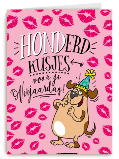 verjaardagskaart hond honderd kusjes voor je verjaardag