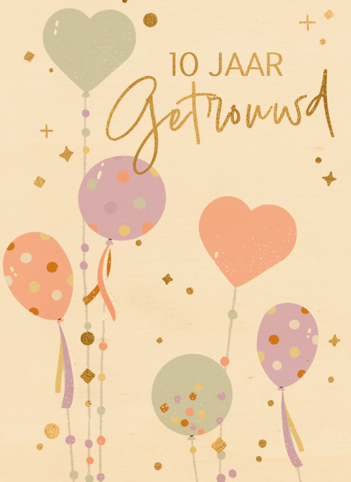Houten Kaart Huwelijksjubileum | Houten Kaart Hallmark | Huwelijksjubileum | Ballonnen 10 Jaar Getrouwd
