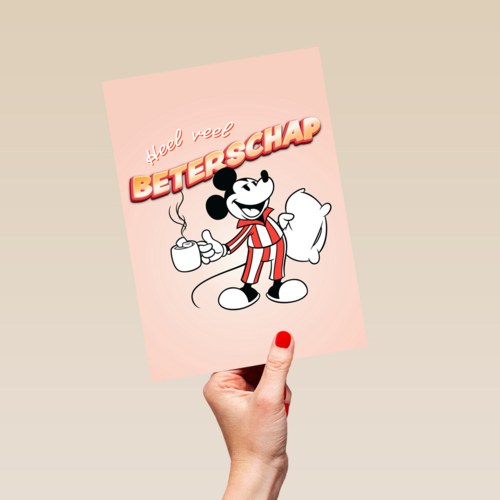 Mickey Mouse in pijama beterschapskaart