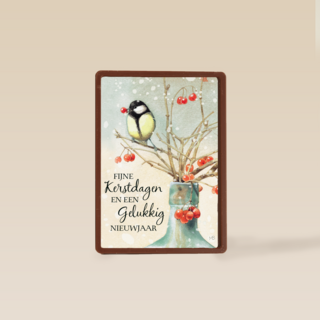 Kerstkaart Marjolein Bastin koolmees rode bes