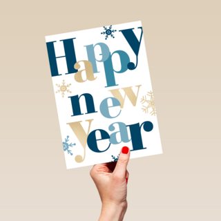 nieuwjaarskaart happy new year met ijskristallen
