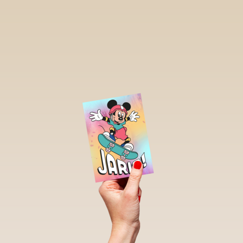 Verjaardagskaart Mickey Mouse skateboard