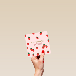 Geboortefelicitatie aardbeien roze
