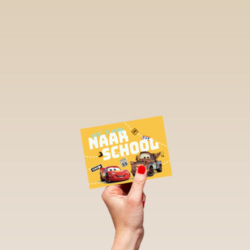 Cars Back to School kaart met Bliksem en Takel