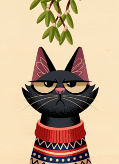 grumpy kat under the mistletoe