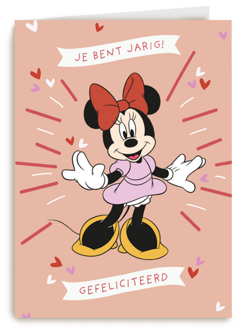 Verjaardagskaart Minnie Mouse gefeliciteerd