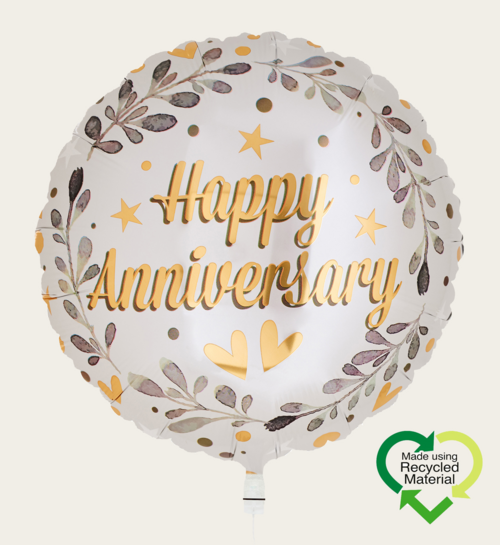 Ballon Happy anniversary Goud Wit Eco