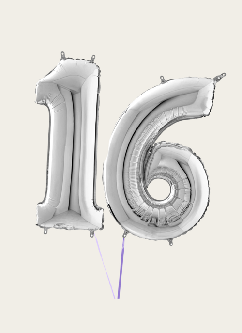 Hallmark Cijferballon 16 Jaar Zilver XL |  Cadeau Ballonnen |