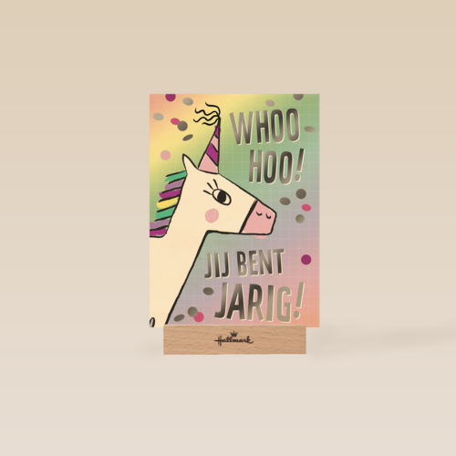 woohoo jij bent jarig met een regenboog eenhoorn
