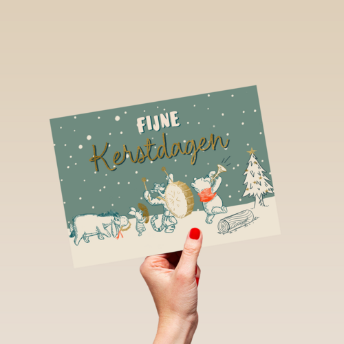 Kerstkaart Winnie de Poeh kerstorkest