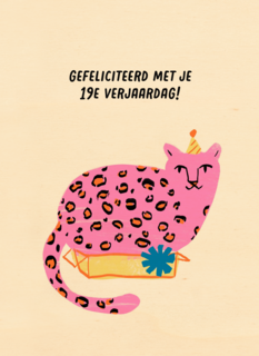 verjaardagskaart voor 19 jaar met roze kaart