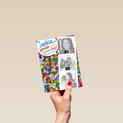 fotokaart jarige gekleurde confetti