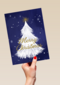 Kerstkaart witte kerstboom