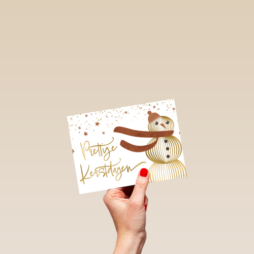 kerstkaart met goudkleurige sneeuwpop
