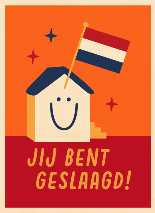 Houten Kaart Diploma | Houten Kaart Hallmark | Diploma | Geslaagd Huis Met Nederlandse Vlag