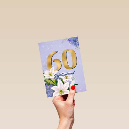 Verjaardagskaart klassiek 60 jaar vrouw gouden letters en bloemen