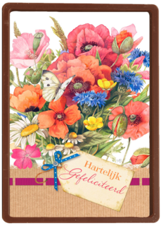 boeket met kaartje hartelijk gefeliciteerd