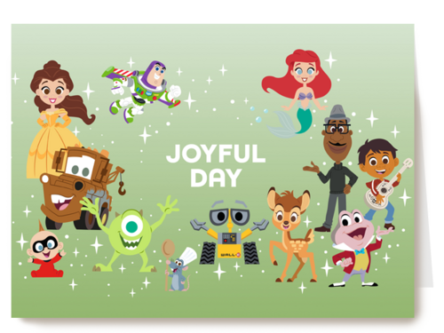 Verjaardagskaart met Disney Pixar figuren