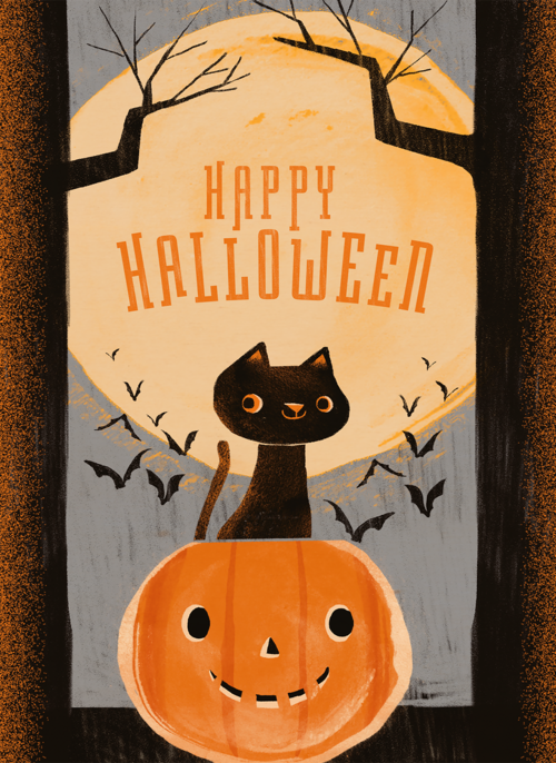 Houten Kaart Halloween | Houten Kaart Hallmark | Halloween | Happy Halloween Cat Pumpkin