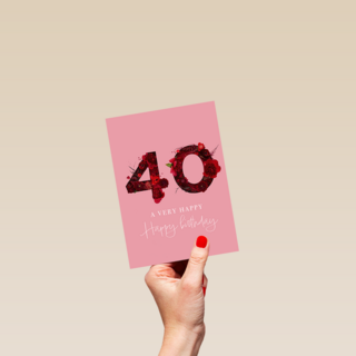 Verjaardagskaart 40 bloemen roze