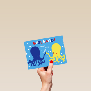 Octopus geslaagd high five kaart