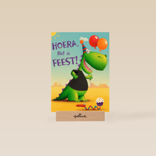 t rex hoera het is feest kaart