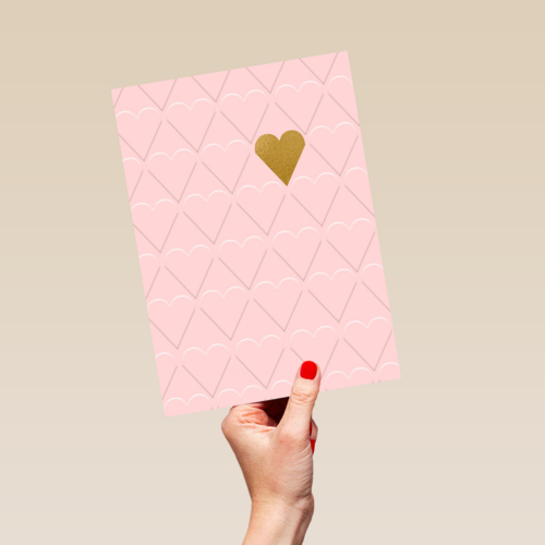 valentijnskaart stijlvol roze met gouden hart