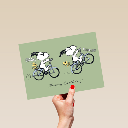 Snoopy verjaardagskaart fiets