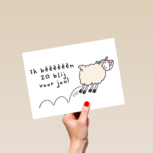 Felicitatie kaart man vrouw grappig ik beeeen zo blij voor jou